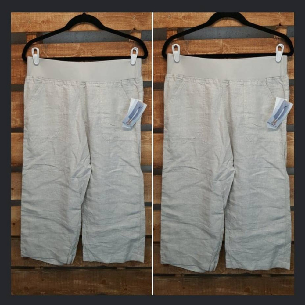 NWT Allen Allen Tan Crop Linen Pants Size Medium